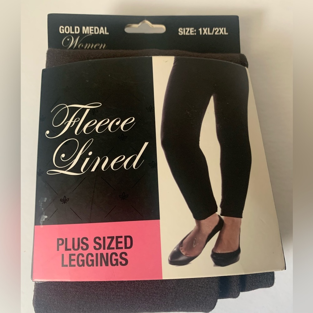 Gold Metal Fleece Leggings Plus Size 1x-2x Brown